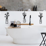 3Pcs Set Metal Flowers Wall Arts Minimalist Wall-Mount Flower Decors for Home Office Black
