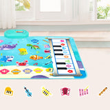 2-in-1 Piano Drum Mat Music Touch Music Mat Toys with 6 Instrument Sounds for Kids Blue