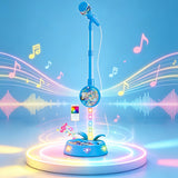 Flashing Light Karaoke Mic with Stand Adjustable for Youngsters Toy Blue