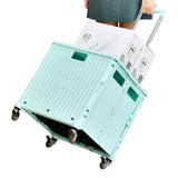 65L Folding Utility Cart Portable Rolling Crate Handcart Shopping Trolley with Lid Green
