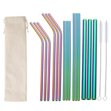 17Pcsk Reusable Stainless Steel Metal Straws with Cleaning Brushes and Pouch Colorful