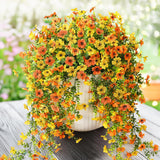 2Pcs Artificial Flowers for Outdoors Decorations Summer Fake Hanging Floral Decoration Orange-Yellow