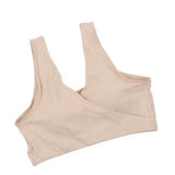 Women's Cross Front Wireless Bra Seamless Lounge with Removable Pads Beige