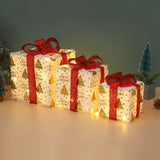 3PCS Lighted Christmas Gift Boxes with 8 Modes for Indoor and Outdoor Decor Red