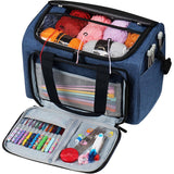 Yarn Storage Bag Wool Tote with Hooks Needles & Accessories Organizer Blue