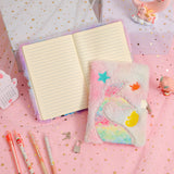 Mermaid Diary for Girls Tie-Dye Fluff Journal with Lock and Keys Secret Notebook Pink