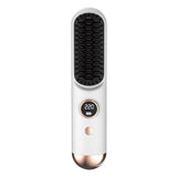 Cordless LCD Hair Straightening Brush 2-in-1 Portable White