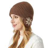 Unisex Winter Knit Earflap Beanie Hat Warm Ear Flap Hat with Knit Brimmed Ski Cap Coffee