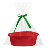 Gift Basket With Bag And Ribbons Woven Storage Basket With Handle - Red
