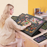 Foldable Puzzle Board with 6 Sliding Drawers for 1000 Pieces Puzzle Felt Building Table Dark Grey