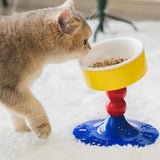 Adjustable Elevated Cat Bowl Ceramic Anti-Tip Pet Feeder Blue