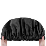 Reusable Polyester Satin Shower Cap Double-Layer Water-Resistant for Women Black