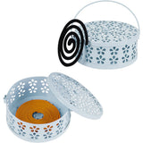 2PCS 14cm Metal Mosquito Coil and Incense Holder with Lid Floral Cutout Design Blue And Black