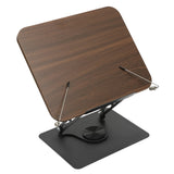 Book Stand with 360 Degrees Rotating Base for Reading Adjustable Book Holder with Elastic Clips Coffee