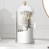 Toothbrush Holders with Sliding Lid Rotating Bathroom Organizer Countertop for Vanity Makeup Brushes Holder White