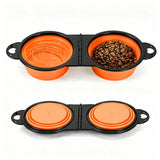 Foldable Dual Pet Bowl Portable for Cats and Dogs Home Outdoor Orange