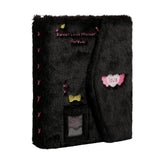 A5 Fluffy Embroidered 6-Ring Snap Closure Photo Album with 4-Pocket Pages Black