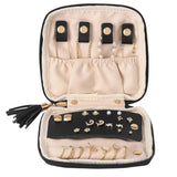 PU Leather Jewelry Organizer Bag Multi Compartment for Travel with Velvet Black