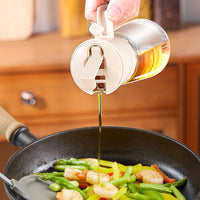 470ml 2-in-1 Oil Sprayer Bottle for Cooking Glass Oil Dispenser Bottle for Kitchen Beige