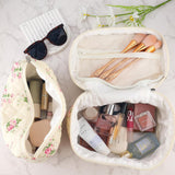 3Pcs Set Travel Makeup Bags Cosmetic Bag Aesthetic Floral Toiletry Organizer Bags Style 4