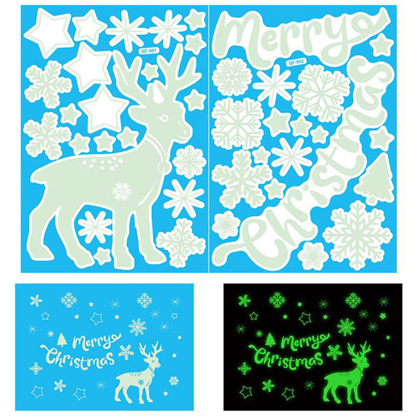 Glow-in-the-Dark Christmas Decoration Sticker Static Cling Xmas Window Decals Elk Style