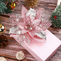 10Pcs Red and Gold Poinsettia Artificial Christmas Flowers – Xmas Tree Ornaments Pink