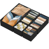 6 Piece Foldable Drawer Bins Nonwoven Organizer 3 Sizes with Zippers Black