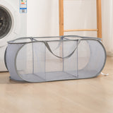 Popup Mesh Laundry Basket with 3 Compartments Folding Laundry Hamper Gray