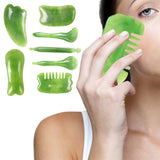 7Pcs Guasha Body Scraping Facial Face Thin Gua Sha Board Massager Tool Set Green