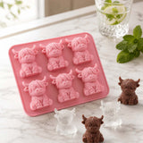 2 PCS 6 Cavity Silicone Highland Cow Ice Cube Molds Pink