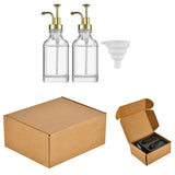 2 PCS 500ml Square Glass Syrup Soap Dispenser Bottles with Funnel Gold