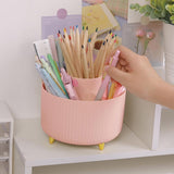 360 Degree Rotating Desk Organizer Dual-Purpose Pencil Pen Holder for Office School Pink