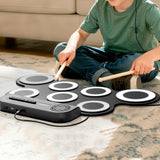 Electric Portable Roll-Up Drum Toy Set with Sticks Practice Pad White