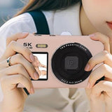 5K HD Dual-Screen Digital Camera Point-and-Shoot Selfie Camera with LED Fill Light Pink