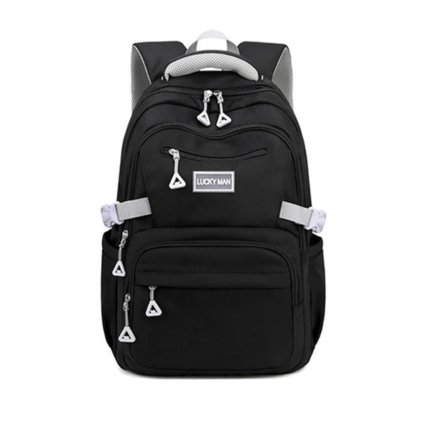 Solid Nylon Backpack Teenage Girls School Shoulder Bag Black