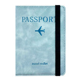 RFID Passport Cover and Luggage Tag Set PU Leather Travel Organizer Light Blue