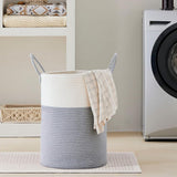 Large Woven Laundry Basket Hamper Rope Storage Bin for Blankets Toys and Clothes White & Gray