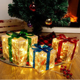 3-Pack 3D Christmas Gift Boxes with LED Lights Holiday Decorations Style 2