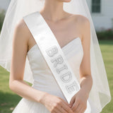 3Pcs Bride to Be Headband with Sash and Veil for Bachelorette Party Decorations White Rhinestone