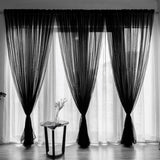 3 Piece Sheer Rod Pocket Curtains Polyester for Room Divider Black