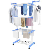 4 Tier Folding Drying Rack with Wheels Clothes Air Drying Rack Blue