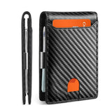 Mens Slim Leather Wallet – RFID Bifold Money Clip Front Pocket Card Holder Carbon Black