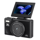 5K Digital Camera 180-Degree Flip Screen 18X Digital Zoom Video Recording Camera with 64GB TF Card Black