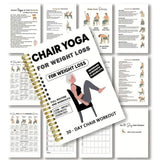 Chair Yoga 30 Day Spiral Book with Illustrated Seated Pose Guide Black