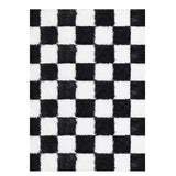 Modern Checkered Style Plush Rug Soft Area Rug for Bedroom Living Room Home Office Black