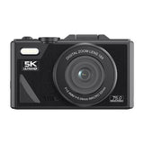5K Digital Camera 180-Degree Flip Screen 18X Digital Zoom Video Recording Camera with 64GB TF Card Black