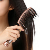 Detangle Nylon Boar Bristle Brush Head Scalp Comb Gold