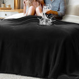 Water-Resistant Blanket Reversible Soft Flannel Blanket for Bed Sofa Camping Black