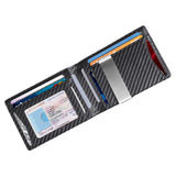 Mens Slim Leather Wallet – RFID Bifold Money Clip Front Pocket Card Holder Carbon Black