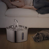 USB Powered 2.2L Stainless Steel Pet Water Fountain Easy Drinking Fountain for Cats and Small Pets Long Window Style